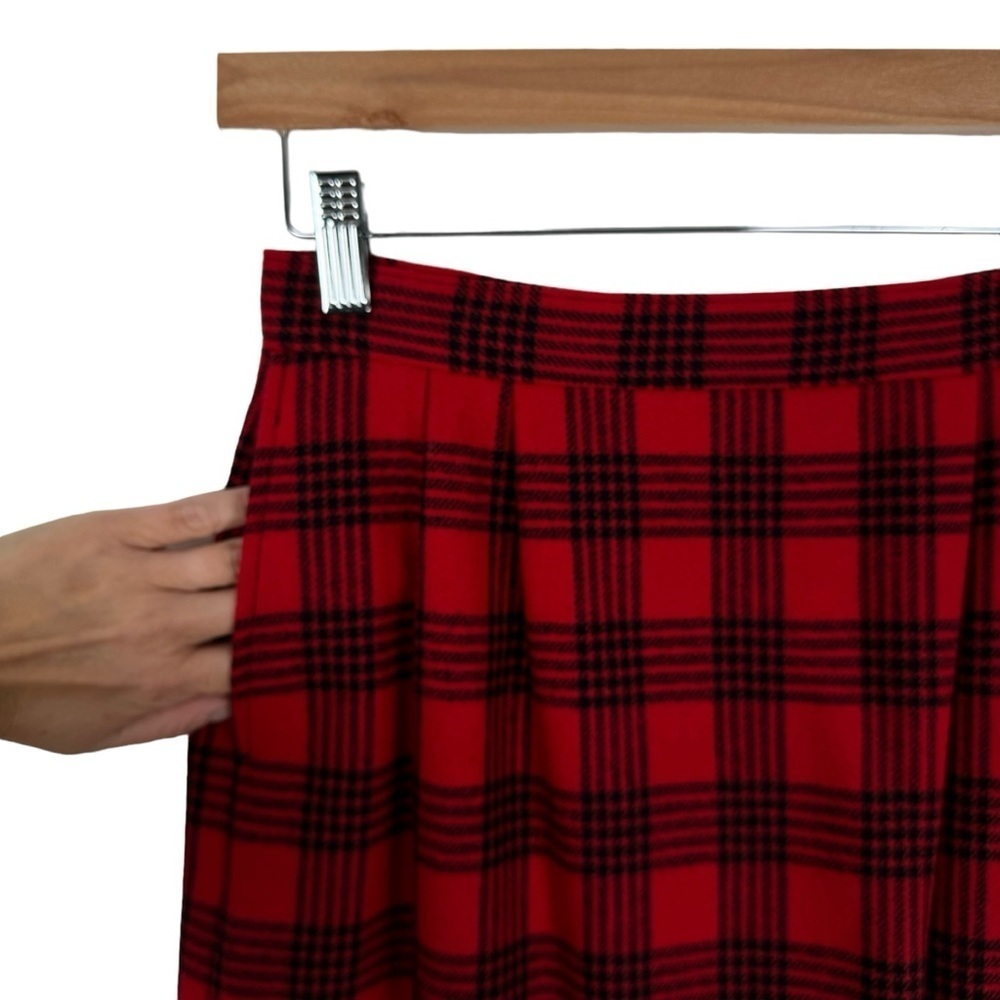Vintage Pendleton Plaid Pleated Skirt S Red Black Wool Academia Old Money Preppy - Picture 4 of 6